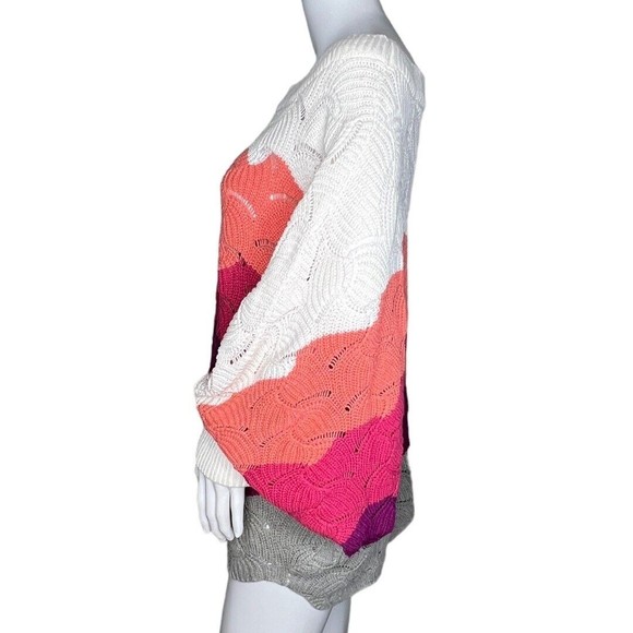 Andree by Unit Sweater Womens Small Boat Neck White Multicolor Stripe Oversized - Picture 3 of 8